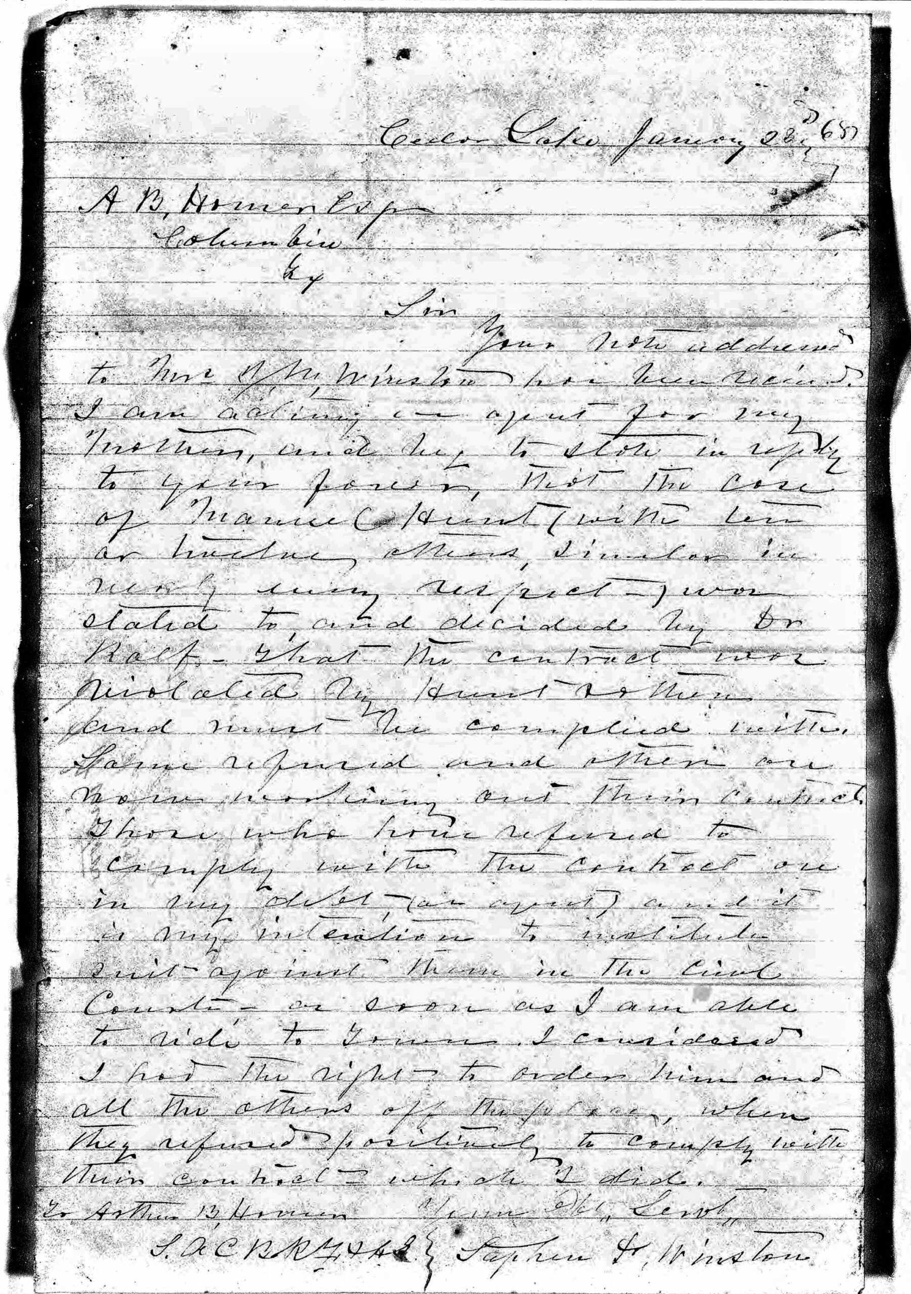 letter written by Stephen P Winston