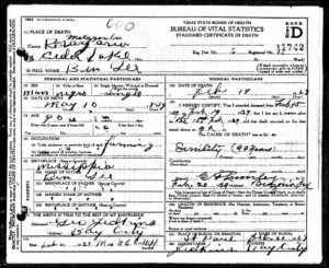 Ben Lee's death certificate