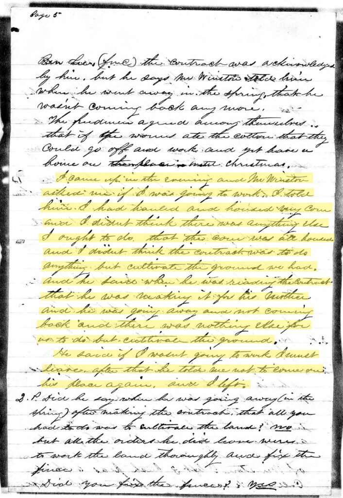 Freedmen's Bureau record with highlighted text 