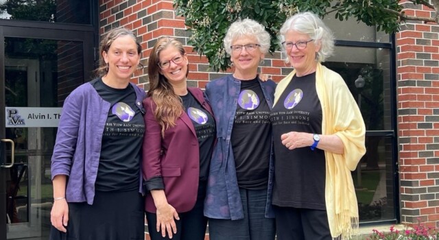 group of four women standing outside of a building at Prairie View A&M University