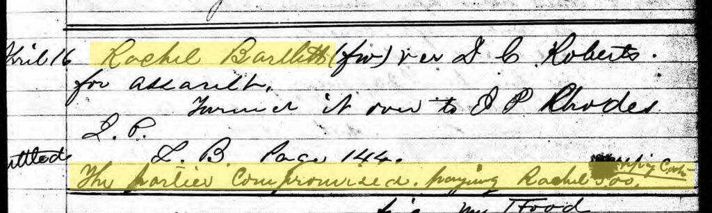 image of Rachel Bartlett's Freedmen's Bureau record