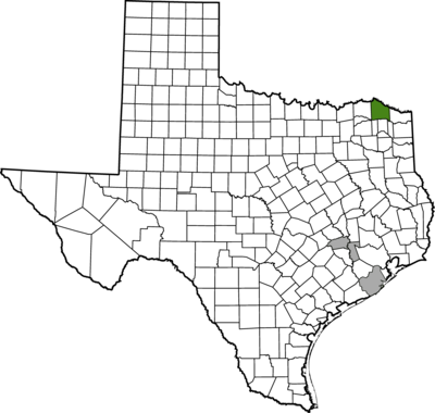 Texas map with counties outlined in black. red-river-county is highlighted in red.