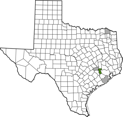 Texas map with counties outlined in black. waller-county is highlighted in red.