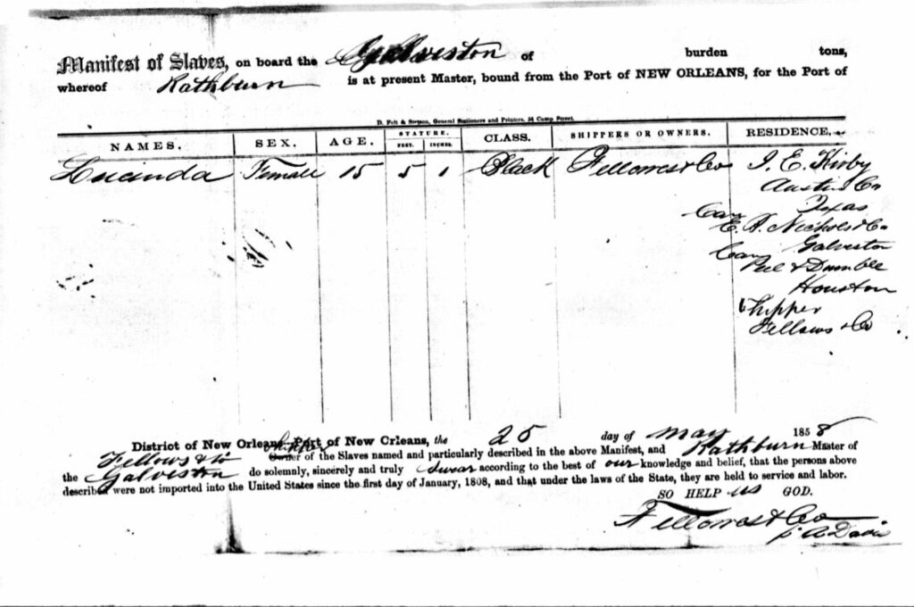 rectangular document with handwritten information recording slave manifest information