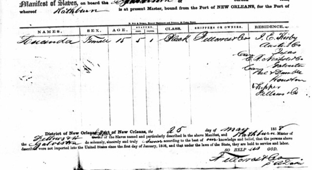 rectangular document with handwritten information recording slave manifest information