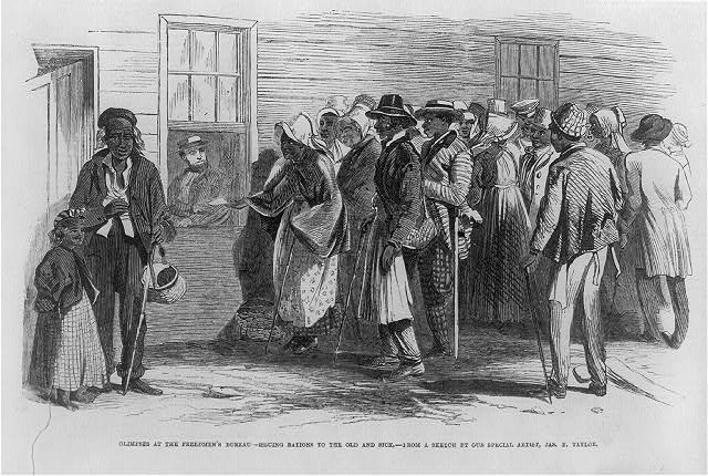 illustration depicting a Freedmen's Bureau Office